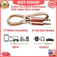 53cm Length -3.5mm Jack To 3.5mm Jack Aux Cable Audio Cable Gold Plated For Car Mobile Phone Tab MP3
