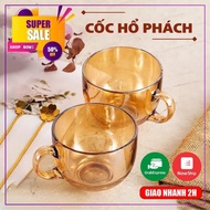 Set of 2 Amber Glass Cups with Handles - Amber Cups Set of 2 480ml/1 piece