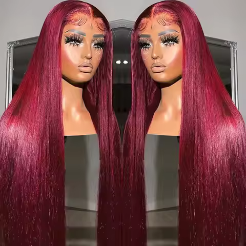 HD Full Lace Frontal Wigs 99J Burgundy 13x6 Transparent Straight Human Hair Wigs 200 Density 13x4 La