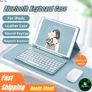 AC Round Keycap Keyboard For iPad Buetooth Keyboard Leather Case with Pen Holder Magnetic Detachable