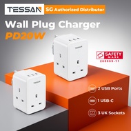 TESSAN Singapore Multi Plug Socket Adapter with USB Type C Wall Plug Socket Power Extension Charger