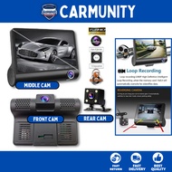 3-Way Record Car Camera Dashcam Front + Back + Interior Recorder Video Cam Night Vision Car Cam