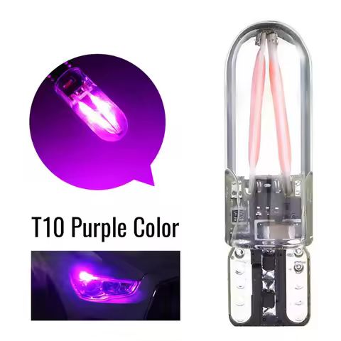 2PCS Universal T10 Pink Purple 194 168 W5W COB LED CANBUS Silica Bright Glass License Light Headligh