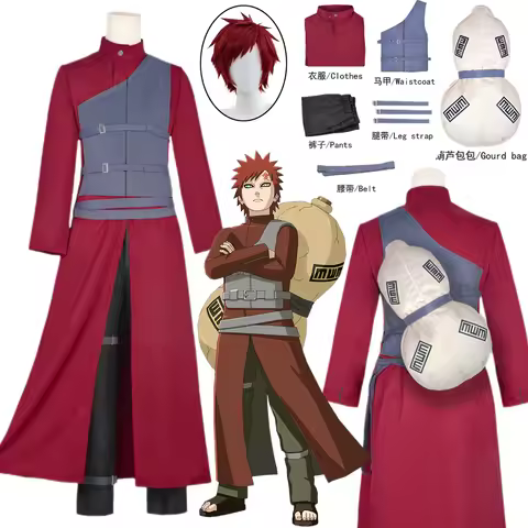 Anime Ninja Gaara Cosplay Costume Wig Sand Waterfall Fifth Kazekage Red Hair Shinobi Ninja Full Set 