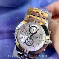 Citizen 星辰 女錶 銀色 施華洛世奇水晶手錶 水鑽 鑲鑽  三眼日曆手錶 腕錶 石英錶 #2020年中慶