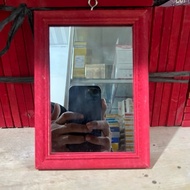 Large wooden frame glass mirror 19x28cm