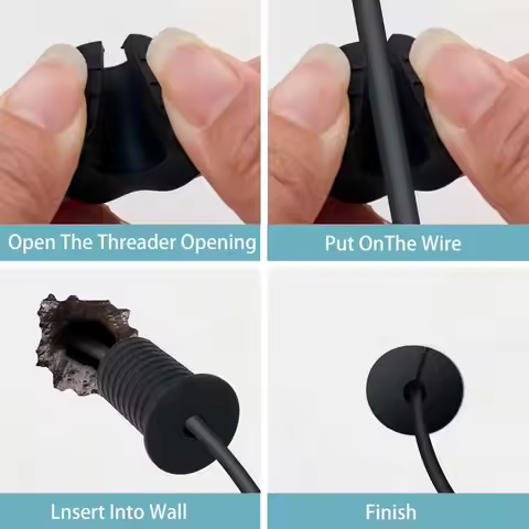 4pcs Silicone Wall Grommets Non-slip Threaded Ethernet Cable Grommets Wall Mount Wall Hole Cover for