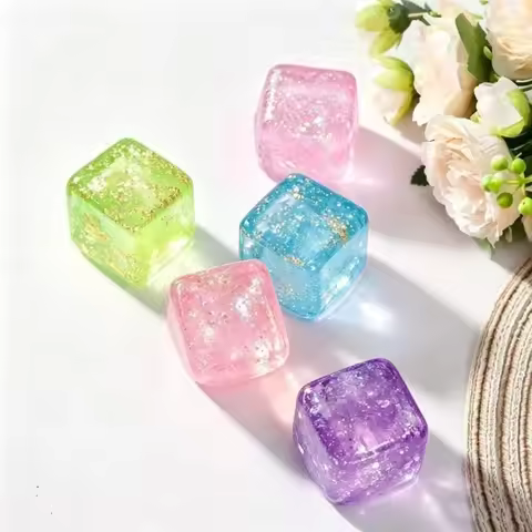 Slow Rebound Ice Cube Squishy Slow Rise Glitter Cube Squeeze Maltose Filling Colorful Cube Fidget Bi