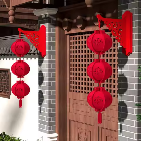 Chinese Lantern New Year Decoration 2026 Flocking Cloth Red Lantern Traditional Spring Festival Chin