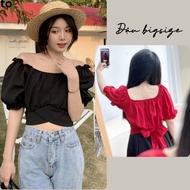 Women's big size shirt 50-95kg, short sleeves, elastic crop top, soft silk with feminine bow tie at 