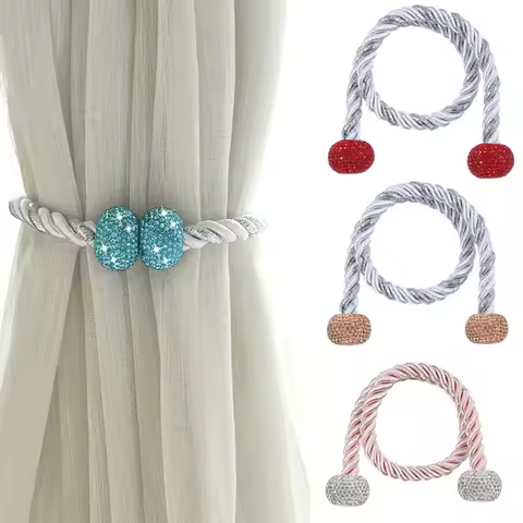 2 Pack Magnetic Curtain Tiebacks Bling Bling Rhinestone Tie Backs Holders Clips for Home Office Deco