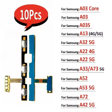 10Pcs Power Side Button Flex Cable For Samsung A03 Core A03S A13 A32 A22 A33 A73 A52 A53 A72 A42 4G 