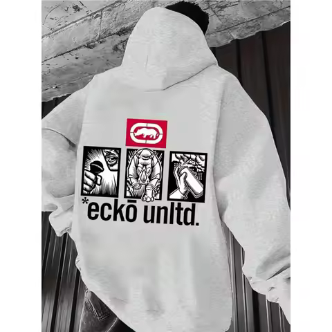 Men Ecko Unltd Back Print Hoodie Vintage Rhino Graffiti Panel Graphic Drawstring Hooded Sweatshirt S