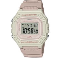 【柒號本舖】CASIO 卡西歐多功能粉系大型電子錶-粉白 # W-218HC-4A2 (台灣公司貨)