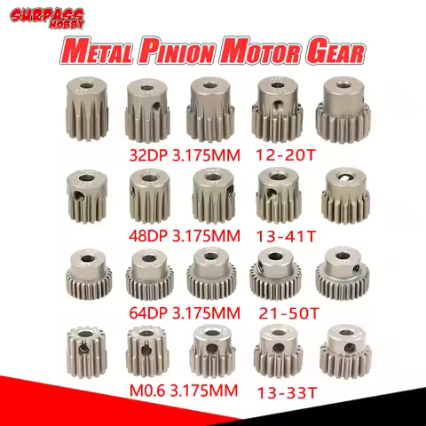 SURPASS HOBBY 5PCS 32DP 48DP 64DP M0.6 M0.8 Motor Gear Metal Pinion 12T-50T for 1/10 1/12 RC Car 3.1