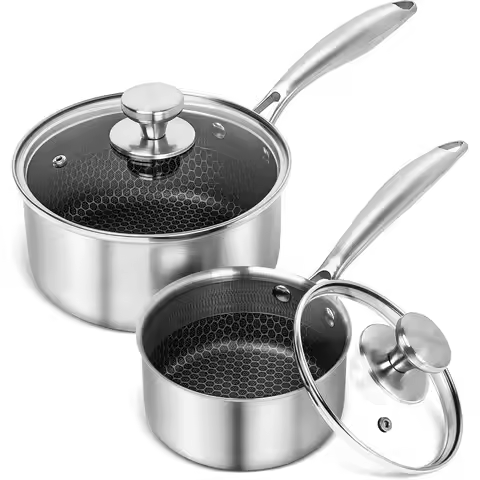 Stainless Steel Saucepan Set 1QT amp 2QT, Premium Triple Ply Sauce Pan with Lid, Sauce Pot with Hone