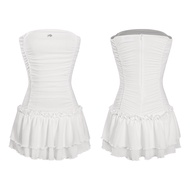 Đầm cúp ngực dáng xòe 2 tầng DKMV thiết kế nhún bèo dọc thân logo cá inox kèm quần trong đáng yêu No