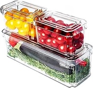 Nimble Nest Mini Refrigerator Organizer 3 Pack Bins With Lid, Stackable Clear Produce Storage Bins - Plastic Fridge Food Organizer Freezer Containers, Keep Fruits And Vegetables Fresh