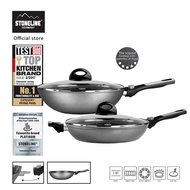 STONELINE® REMO 4pc Cookware set, 26cm – 28cm Wok | Pan, with glass lids, with removable handles
