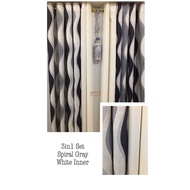 Cotton Curtains - Spiral Gray Design 9ft