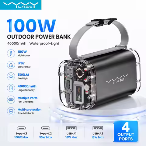 Vyvylabs Power Bank 40000mAh 100W PD Fast Charging Outdoor Waterproof for Laptop iPhone 17 Pro Max S