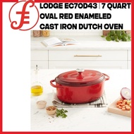 Lodge EC7OD43 | 7 Quart | Oval Red Enameled Cast Iron Dutch Oven