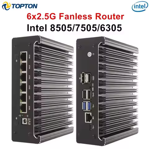 Solid Fanless Mini PC Firewall Intel N100 Pentium Gold 8505 7505 6305 6x2.5G LAN DDR5/DDR4 NVMe/SATA