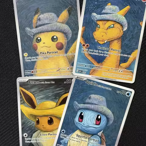 PKM Customized Card Regular Squirtle Eevee Charizard Pikachu with Grey Felt Hat Trading Card DIY Gif
