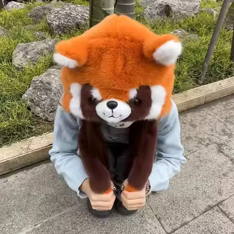 Super Lovely Red Panda Cosplay Hat Raccon Winter Warm Fluffy Cute Kawaii Accessory Christmas Thanksg