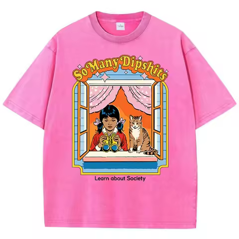 Carrying A Catlearn About Society Washed Retro Men T Shirts Breathable Tee Clothes Cotton Summer Loo