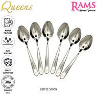 Queens 6 Pcs Stainless Steel Dinner Spoon / Dinner Fork / Tea Fork / Tea Spoon / Coffee Spoon / Flat