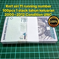 A747 rm1 siri 11 running number 1 stack 100 keping nombor siri berturutan duit kertas rm1 duit lama 