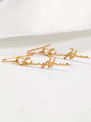 eManco Customized Name Pendant Earrings for Women Gold Color Personalized Letter 316 Stainless Steel