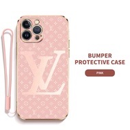 YBD LV Silica Gel Phone Case with Lanyard for IPhone 11 Pro Max 12 Pro Max 12 mini Ultra Thin Casing