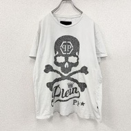 古著Philipp Plein 骷髏印花短袖T卹，白色，2XL碼