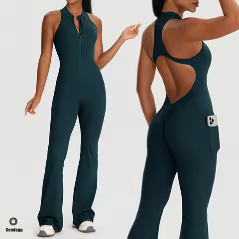 Pad Pocket Zipper Yoga Jumpsuit Sports Back Beauty Seamless Double-Shoulder Strap Tights One-Piece B