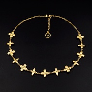 NEZ9 13 Pointed Flowers Round Flower Four-leaf Flower Print Necklace Ladies All-match 13 Flower Neck
