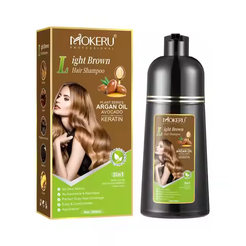 Mokeru Ammonia Free Keratin Hair Color Shampoo Coffee Permanent Brown Hair Dye Shampoo for White Hai