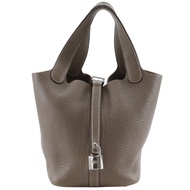 二手愛馬仕 Picotin Lock 18 PM 手袋，Taurillon Clemence Etoupe 皮革材質，法國製造，2008 年，L 碼，帶肩帶。女士款。