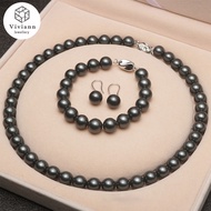 Viviann Deep Sea Shell Pearl Jewelry Set Black Pearl Necklace Sets 10mm Necklace Bracelet Earring Wo