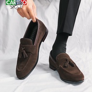 A-6💚Cartelo Crocodile（CARTELO）British Leather Shoes Men's Korean-Style Trendy Height Increasing Insole Suede Leather Gom