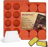 ROMINVIC Chocolate Molds,2Pcs Dubai Chocolate Mold and Scraper for Stuffed Bar,Deep Round Fix Chocol