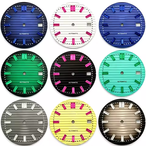 30.5mm Baguette Crystal Markers Watch Dial Horizon Embossed No Logo For Seiko Nautilus NH35 4R35 Aut