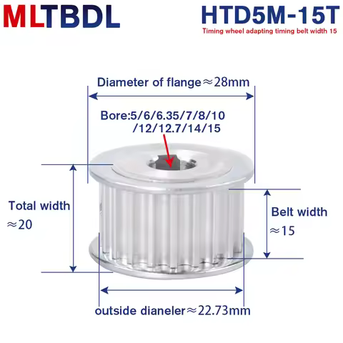 HTD 5M 15T Timing Pulley 15Teeth 5M-15T 16mm Width Toothed Belt Pulley 5/6/8/10/12/14/15mm 5mm Pitch