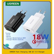 Kepala Charger Iphone UGREEN 18W Fast Charging Iphone &amp; Android QC 3.0