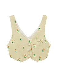 KLOSET Embroidery Sleeveless Vest (SS23-T002) เสื้อครอปแขนกุดผ้าปัก