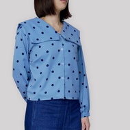蒼藍色點點雪紡翻領襯衫