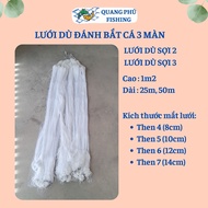 Lưới bắt cá sông 3 màn (3 màng) lưới dù sợi 2 sợi 3 siêu bền cao 1m2 dài 25m 50m then 4 (8cm) then 5