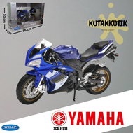 Mainan Motor Balap Sport Diecast Welly 2008 Yamaha YZF-R1 Biru Motorcycle Racing Skala 1:18