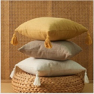Solid Plain Linen Cotton Pillow Cover With Tassels Yellow Beige Home Decor Cushion Cover 45x45cm Pil